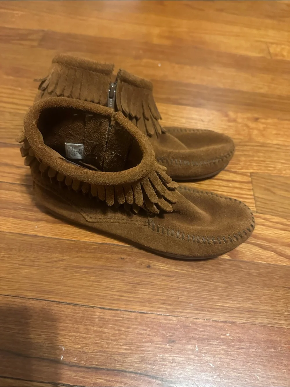 Minnetonka Kids Suede Fringe Moccasins - Brown